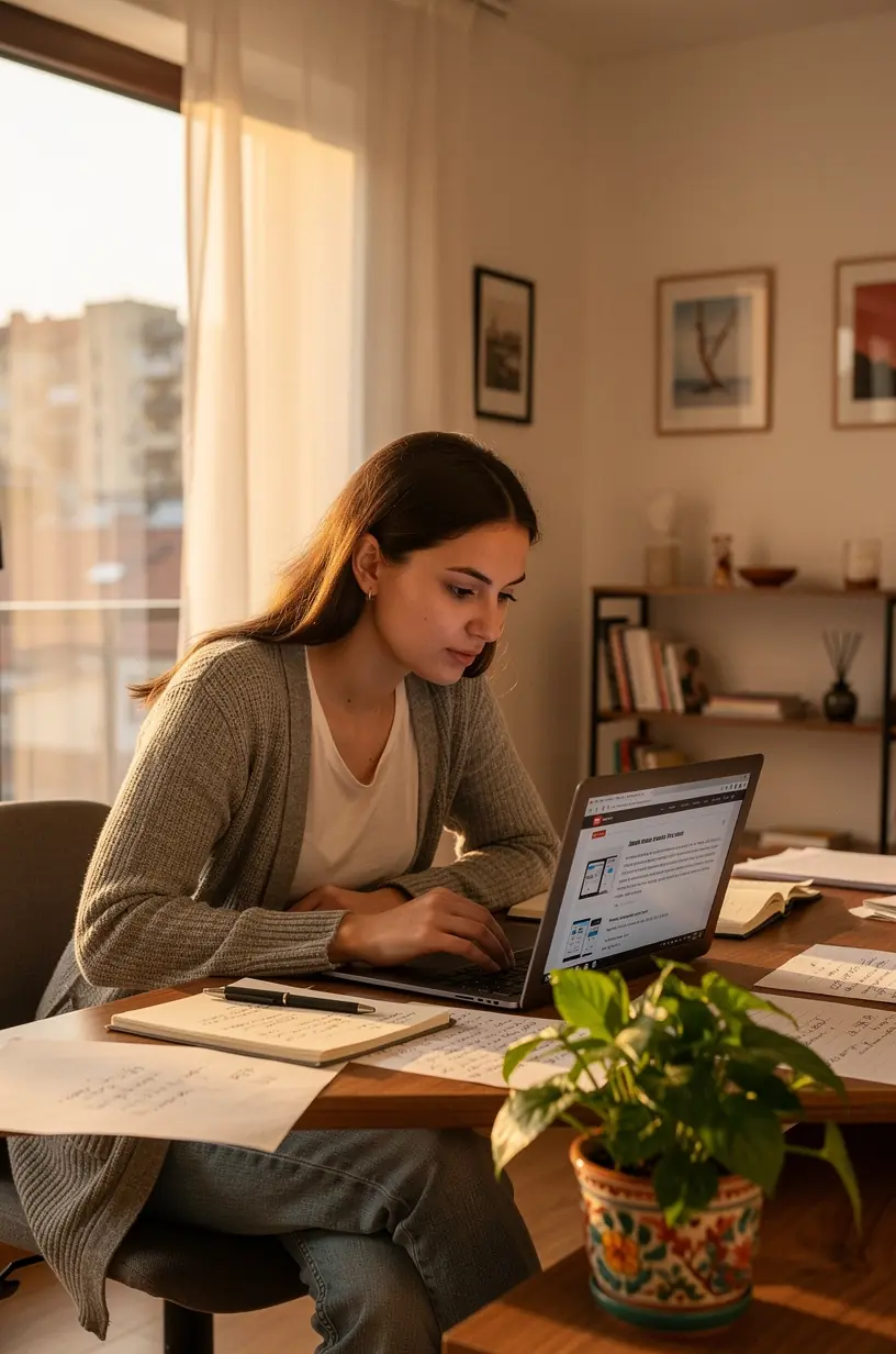 Imagine cu un laptop deschis pe birou, afișând un grafic de productivitate digitală.